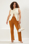 Brown Skinny High Waist Leg Zip-Up Knitted Plus Size Pants Tbbss23Ar00011
