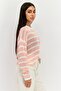 Women Round Neck Long Sleeves Stripe Sweater, Pink - 2