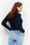 Women High Neck Long Sleeve Knitted Sweater, Dark Navy - 3