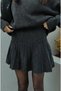 Women's Burgundy Pleated Mini Skirt Fisherman Sweater Bottom Top Knitwear Set - 3