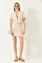 Women's Beige Single Button Short Sleeve Crop Jacket Mini Skirt Linen Suit 50061 60271061 - 2