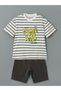 Ecru Crew Neck Printed Boys' T-Shirt and Shorts Set of 2
