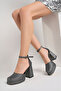 Women's Platinum Glitter Plain Platform Heeled Shoes - 2