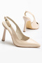 Rissoli Women's Beige Cream Skin Patent Leather Buckle Heeled Shoes - 3