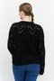 Women Round Neck Crochet Sweater, Black - 4