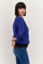 Women Split Neck Knitted Cardigan, Blue - 2