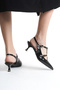 Women's Stiletto Open Back Buckle Detailed Low Heel Casual Shoes Luna Black - 5