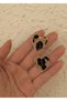 Women's Leopard Print Velvet Heart Earrings - 3