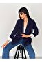 Double Breasted Collar Stripe Patterned Buttonless Blazer Jacket - 3
