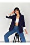 Double Breasted Collar Stripe Patterned Buttonless Blazer Jacket - 2