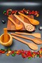 Natural Wood Kitchen Serving Spoon Colander Spatula Ladle Canister Set of 8 Handcrafted Dowry Set - 4