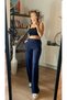 Navy Blue Corsage Belt Loose Cut Crepe Trousers - 3