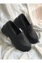 Isla Women's Loafer Laceless High Wedge Sole Oxford Masculine Black Leather Shoes