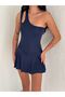 Women's Navy Blue Single Strap Skirt Swimsuit - 4