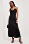Black Satin Scoop Neck Midi Dress Mg1708