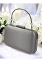 Gray Color Satin Silver Case Metal Handle Evening Bag Evening Bag Wedding Engagement Portfolio