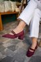 Betina Burgundy Suede Thick Heeled Double Buckle Detailed Thick Heeled Women's Heeled Shoes - 5