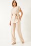 Women's Cream Belted Palazzo Trousers Linen Ayrobin Bottom-Top Set 60323 60271039