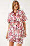 Women's Burgundy Tropical Patterned Woven Shirt Shorts Bottom-Top Set 60255 60271035 - 4