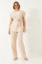 Women's Cream Belted Palazzo Trousers Linen Ayrobin Bottom-Top Set 60323 60271039 - 2