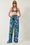 Women's Blue Waist-Tie Patterned Viscose Trousers 60261355 - 5