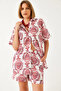 Women's Burgundy Tropical Patterned Woven Shirt Shorts Bottom-Top Set 60255 60271035