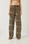 Women's Black Beige Waist-Tie Patterned Viscose Trousers 60261353 - 5