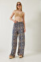 Women's Blue Waist-Tie Patterned Viscose Trousers 60261353 - 3