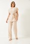 Women's Cream Belted Palazzo Trousers Linen Ayrobin Bottom-Top Set 60323 60271039 - 3