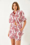 Women's Burgundy Tropical Patterned Woven Shirt Shorts Bottom-Top Set 60255 60271035 - 3