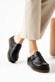 3087 Black Solid Color Perforated Anatomical Slippers - 2