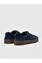Rubber Sole Genuine Leather Navy Blue Lace-Up Men's Sports Shoes - 3