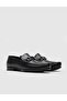 Genuine Leather Black Men's Shoes with Metal Accessories - 2