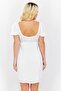 Women Button Fasten Detail Puffed Sleeve Mini Dress, White - 4