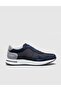Genuine Leather Navy Blue Lace-Up Men's Sports Shoes