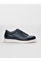Genuine Leather Navy Blue Lace-Up Men's Sports Shoes