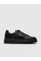 Genuine Leather Black Lace-Up Text Motif Men's Sports Shoes