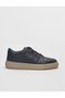 Genuine Leather Navy Blue Lace-Up Men's Sports Shoes