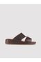 Men's Genuine Leather Brown Slippers with Buckle Detail