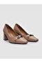 100% Genuine Leather Beige Buckle Women's Heeled Shoes - 2