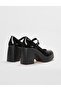 Genuine Leather Black Patent Leather Women's Thick Heeled Shoes - 3