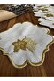 6 Pieces of Leaf Patterned Gold Color Embroidered Coffee Side Presentation Cocktail Napkins - 5