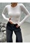 Women's White Cotton Long Sleeve Crew Neck Basic Long Blouse - 5