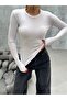 Women's White Cotton Long Sleeve Crew Neck Basic Long Blouse - 2