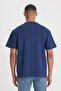 Loose Fit Relaxed Fit 100% Cotton Crew Neck Navy Blue T-Shirt - 3