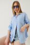 Women's Baby Blue Single Pocket Oversize Muslin Shirt 2026 60271020 - 3