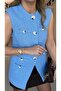 Pocket Detail Long Blue Tweed Vest - 2
