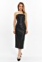 Black Strapless Faux Leather Midi Dress