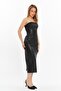 Black Strapless Faux Leather Midi Dress - 4