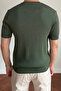 Men's Khaki Ribbed Slim Fit Crew Neck Knitwear T-Shirt - 6